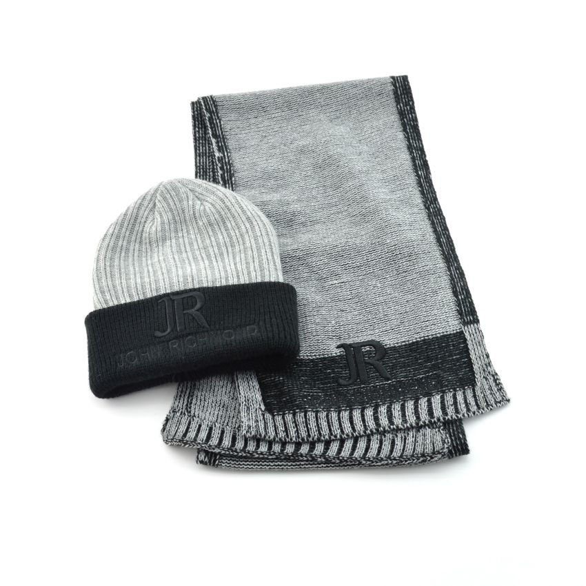 John Richmond 7914 kit sciarpa e cappello grigio nero