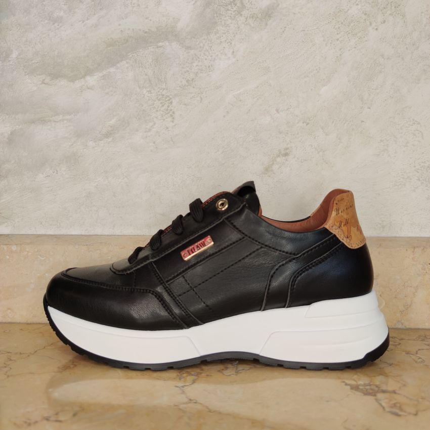 Alviero Martini N1342 sneakers con zeppa in pelle nero geo