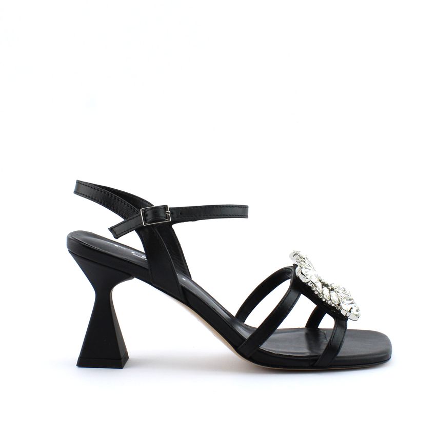 Tiffi J713/70 sandalo gioiello nero con tacco clessidra quadrato