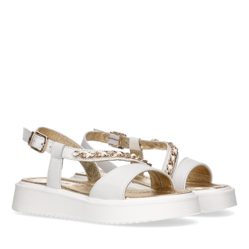 Morelli 52089 sandalo bianco in pelle con dettaglio catena dorata