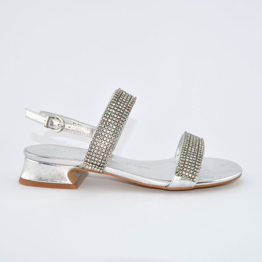 Barachini NL106X sandalo gioello con tacco largo e basso laminato argento